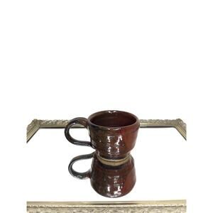 Signed Pottery mug, wide handle, brown, wheel thrown pottery, glazed, non-toxic